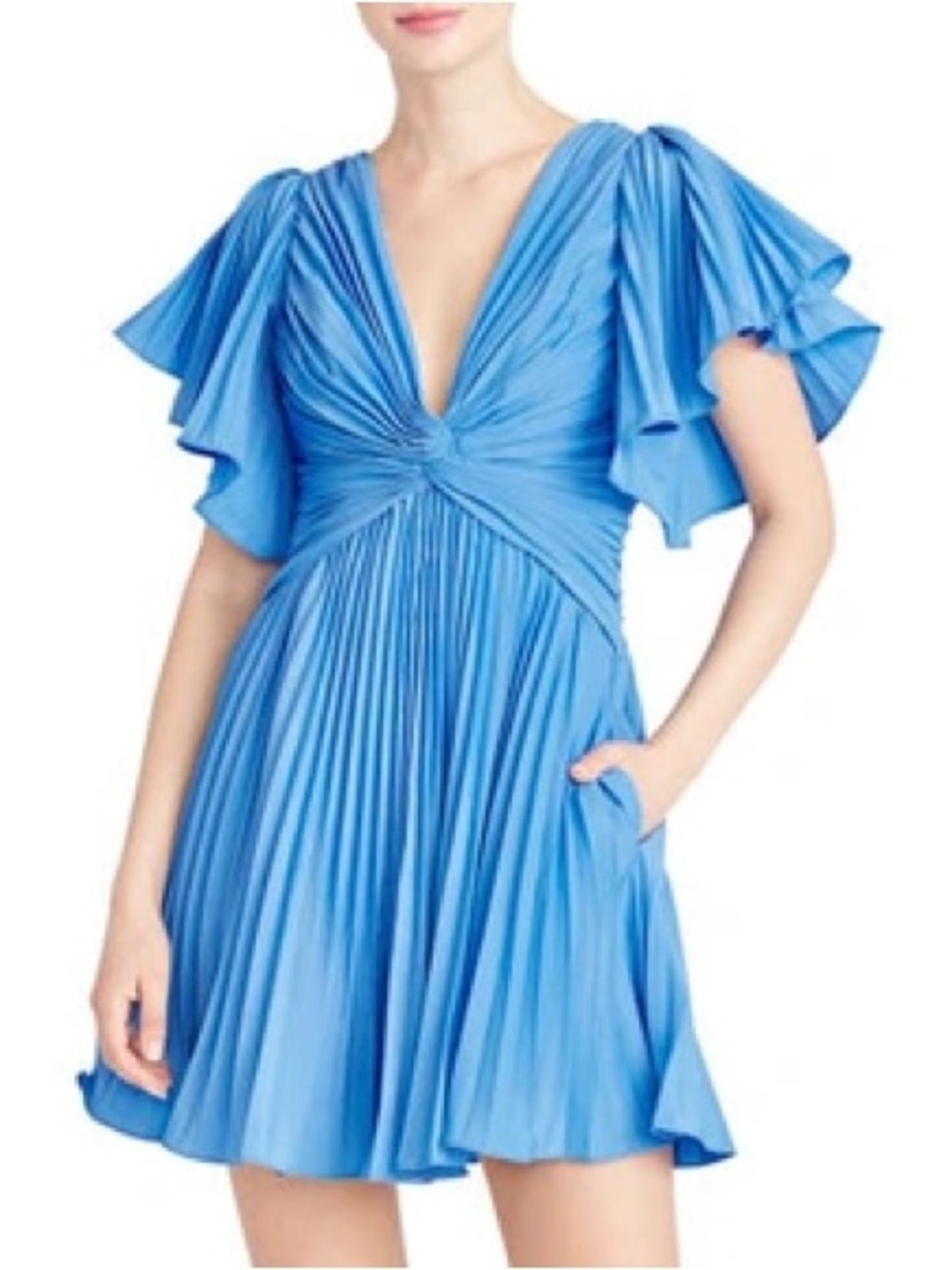 Monique Lhuillier Pleated Mini Dress Neon Azure Size 8